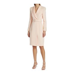 Badgley Mischka Faux Pearl Pink Long Sleeve Cocktail Dress Size 8 NWT